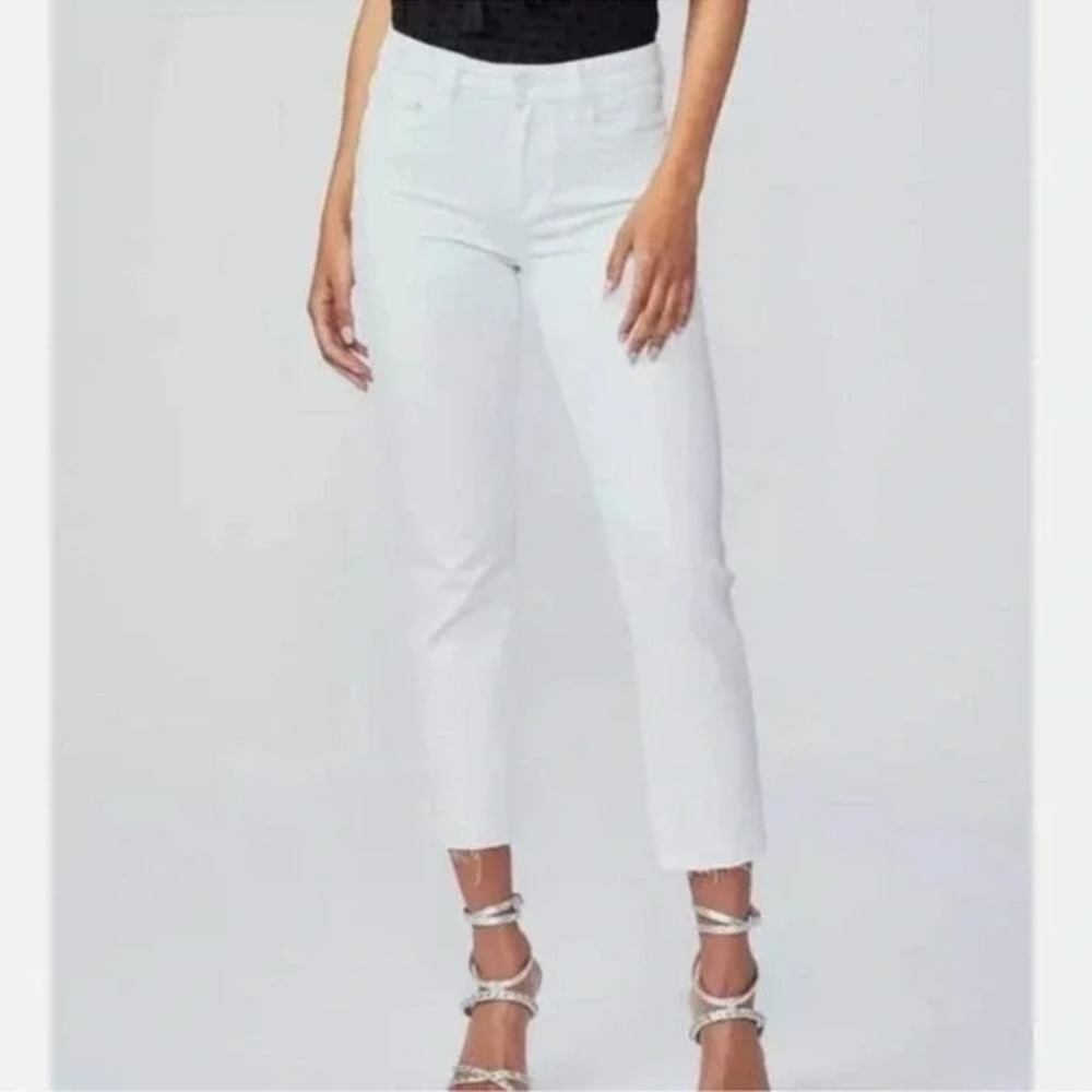 PAIGE Cindy Crop Women 26 Crisp White Slim Straight High Rise Destroyed Hem Jean